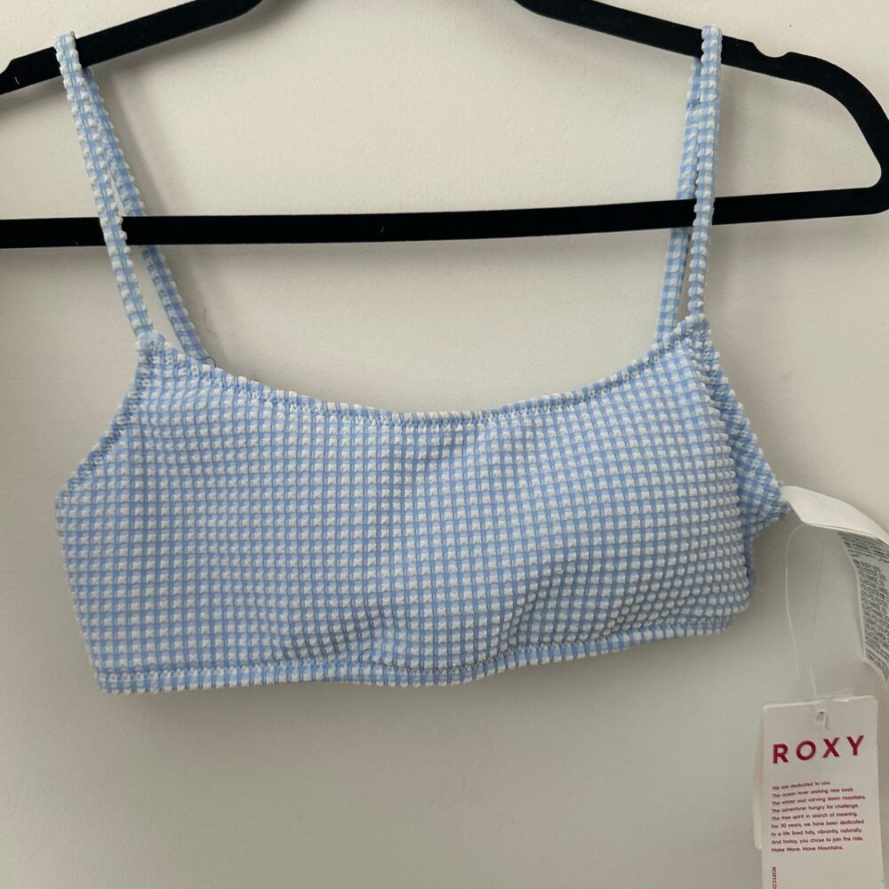 Roxy Women's Gingham Bralette Bikini Tops Small Bel Air Blue Minivich NWT - Picture 2 of 5